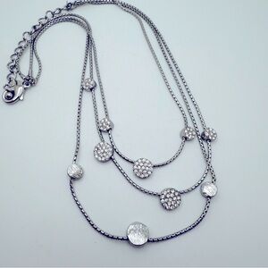 Chicos Silver Tone 3 Strand Crystal Beaded Necklace